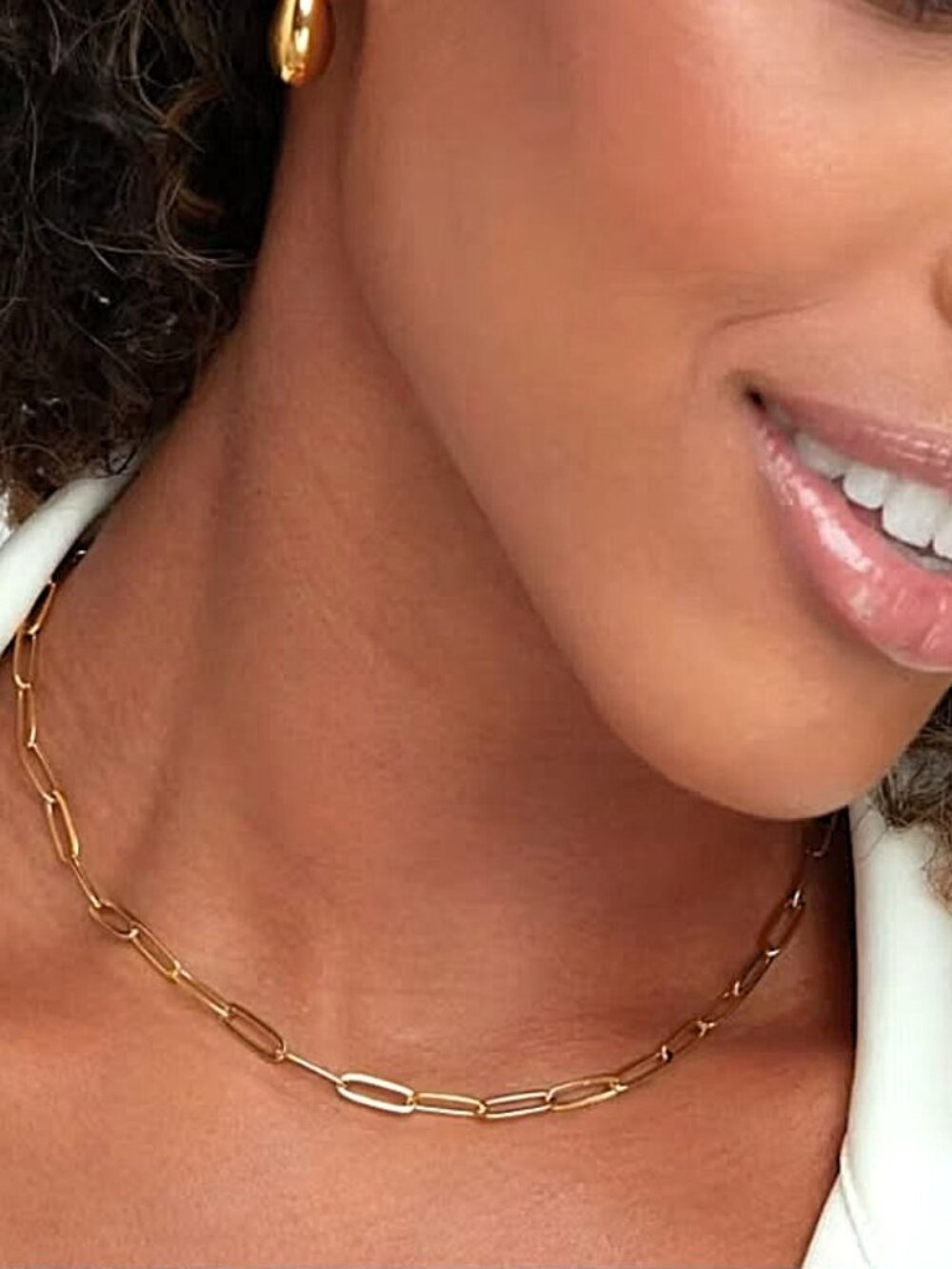 Gold Tone Paperclip Chain Necklace 18K Gold PVD Hyperallergenic NEW